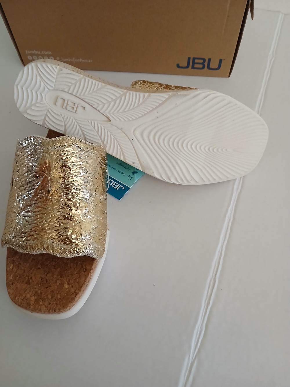 JBU Metallic Gold Cork Slide Sandals - Women's Size 6.5M New $40 - Picture 4 of 11